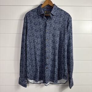 Misura Button Front Stretch Shirt Long Sleeve Blue Abstract Pattern sz L